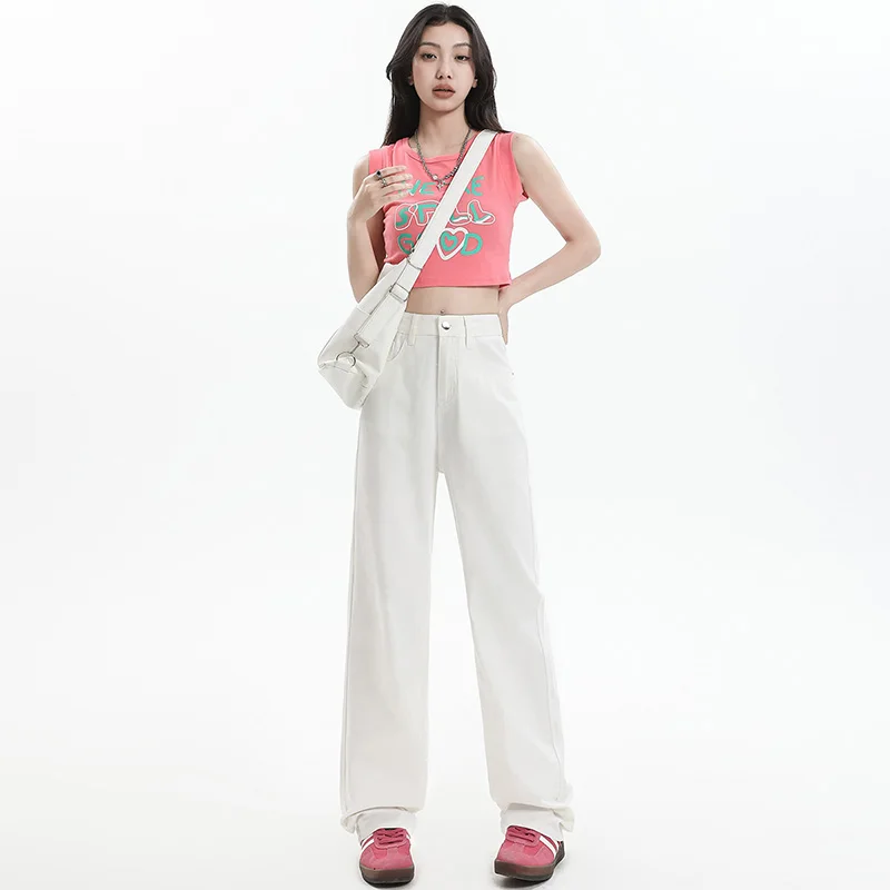 

Womens Straight Jeans Loose High Waist Leisure Fashion Comfortable Lightweight Wide Leg Trousers Casual Solid White Design