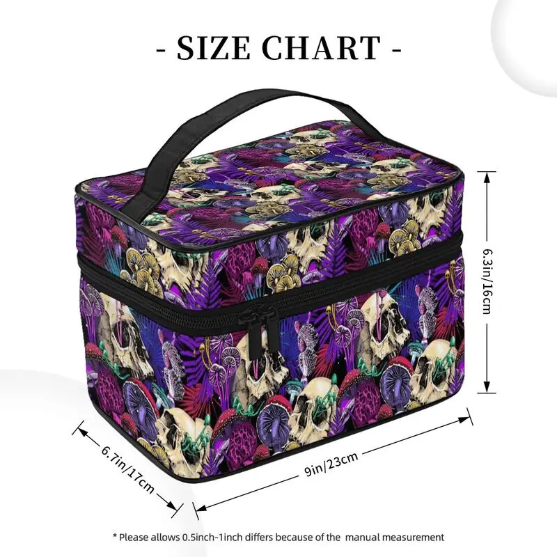 Psychedelic Gothic Skull Mushroom Makeup Organizer Bags Toiletry Bag Box Travel Cosmetic Bag Make Up Train Case for Women Ladies view 5