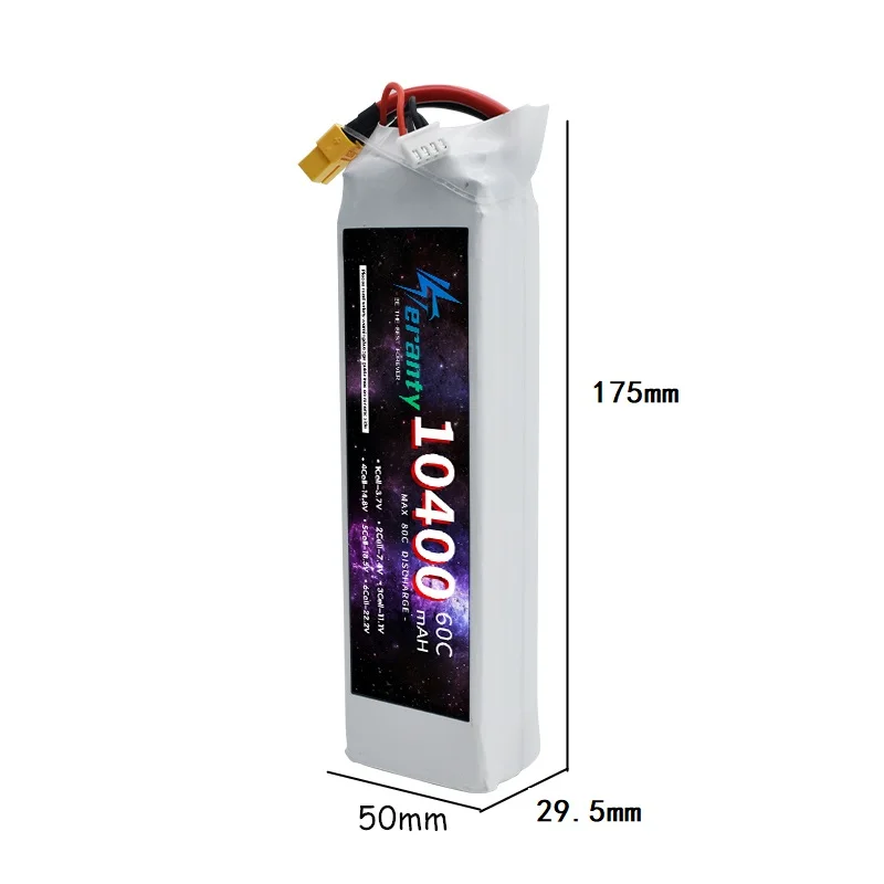 TERANTY-Batterie Litio Polimérica 3S, 11.1V, 10400mAh, Lipo, 60C, Voiture RC, Drone, Carreras, Hobby, Recargable, Quadrotor,