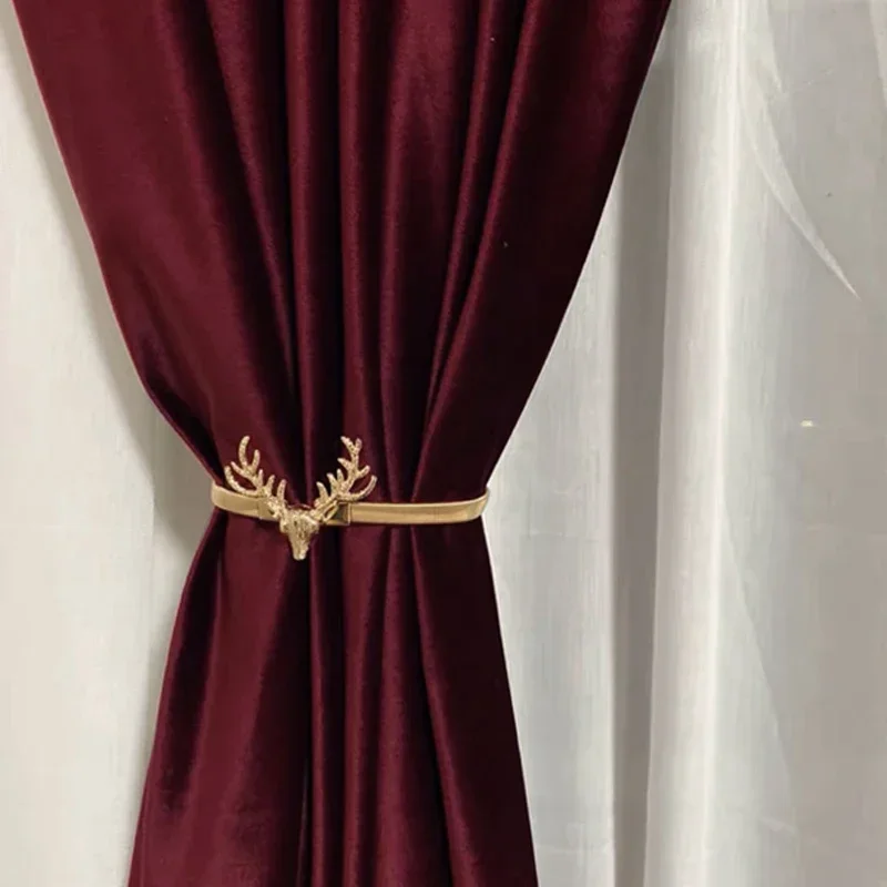 Nordic Luxury Velvet Curtains for Living Room Bedroom Study Wine RedDining Table 80% Blackout Custom