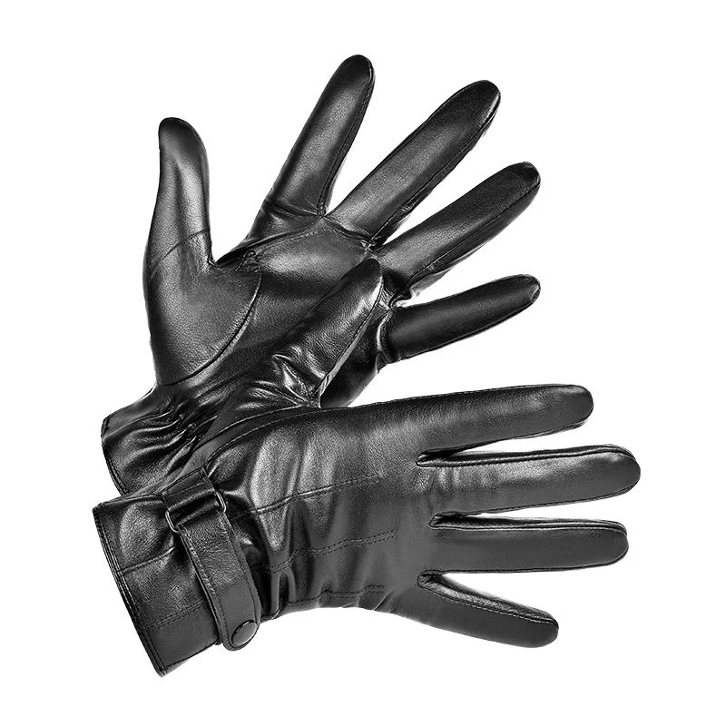 Business Gloves Men Winter PU Leather Touch Screen Plus Velvet Keep Warm Windproof Driving  Autumn Male Black Gloves