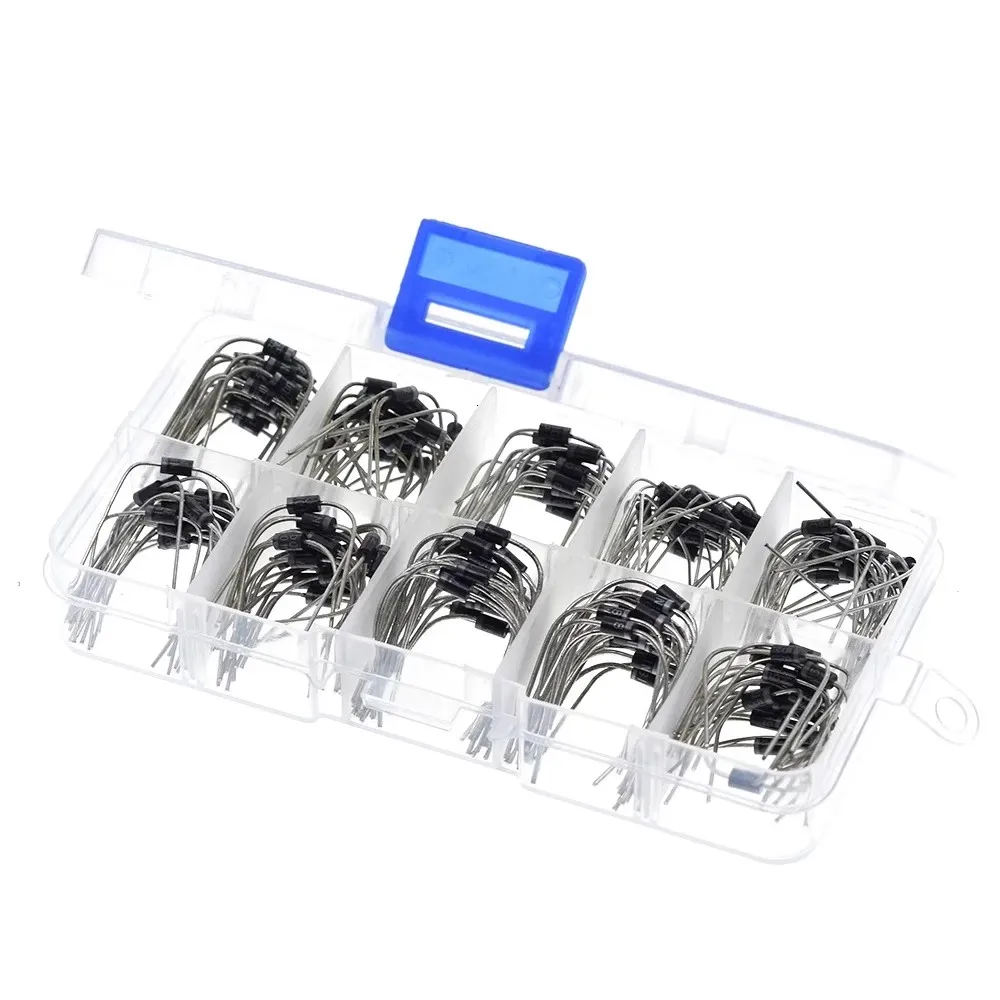 100Pcs 10 Values Rectifier Diode Assorted Kit 1N4001 1N4002 1N4003 1N4004 1N4005 1N4006 1N4007 1N5817 1N5818 1N5819 with Box