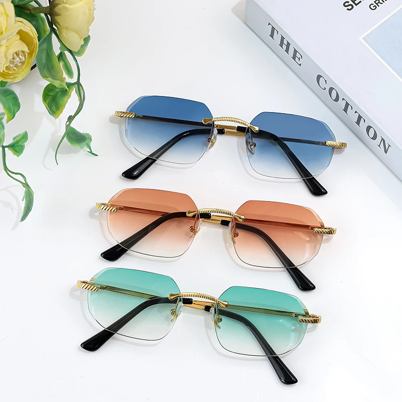 CATERSIDE Neue Retro Randlose Sonnenbrille männer Polygon Luxus Marke Designer Sonnenbrille Frauen Party Festival Brillen Geschenk Fall – Detail 4