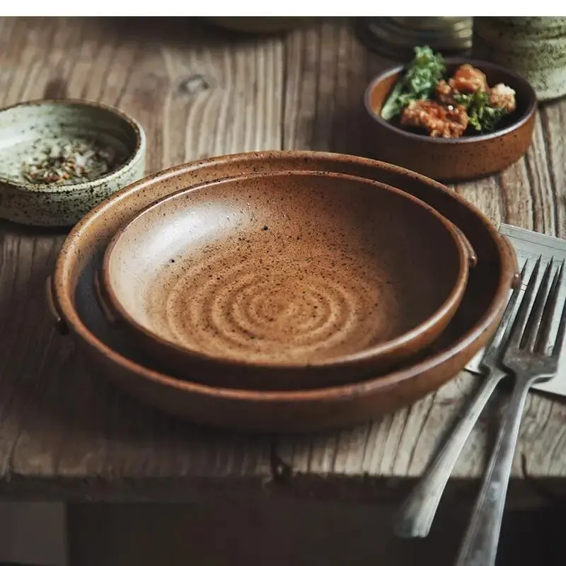 Japanese Handmade Stoneware Tableware Plates and Bowls Retro Ceramic Dinner Home Cooking Restaurant Rice Bowl - view 3