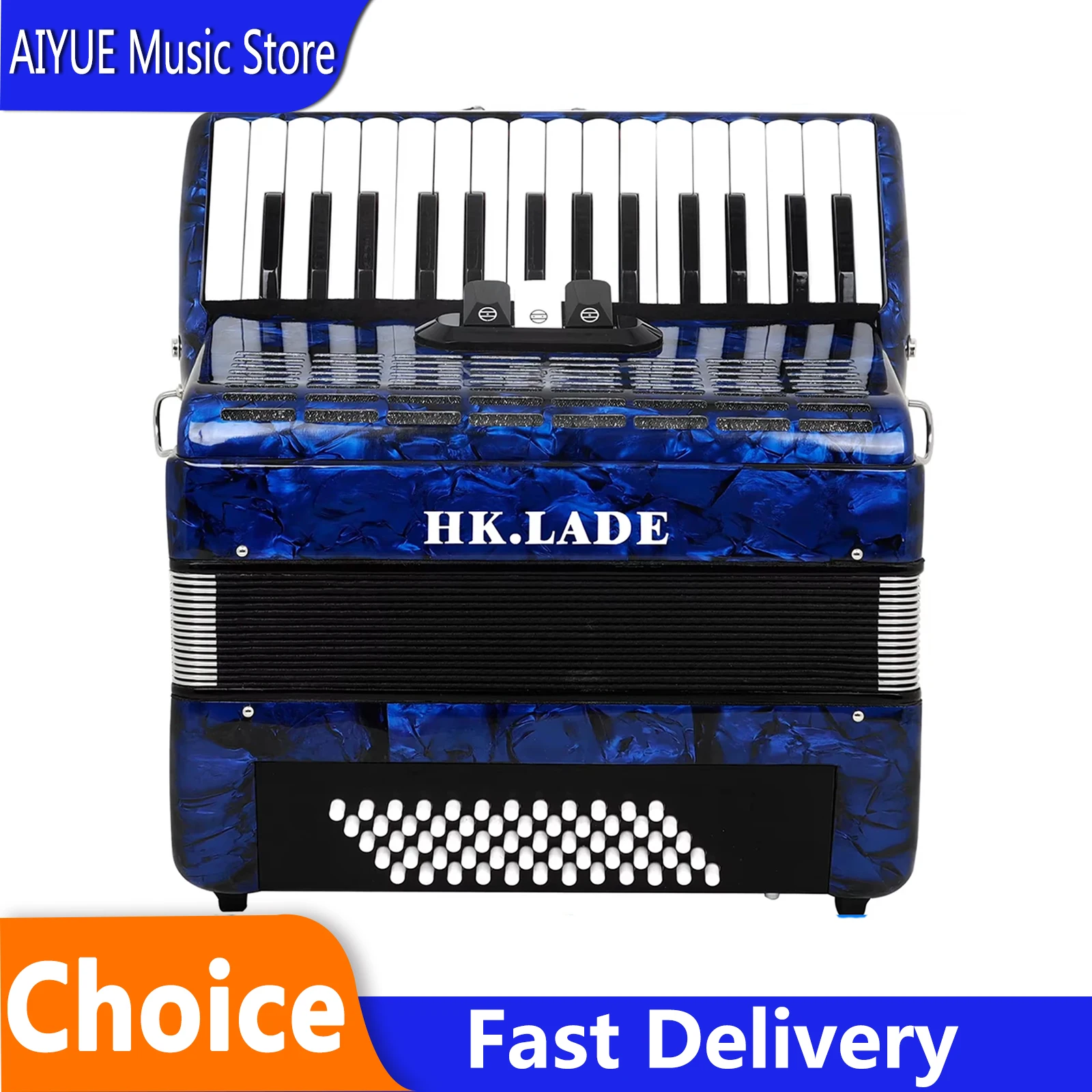  HK·LADE AH-70 Bayan Accordion 30 Key 60 Bass 3 Register Voice Changing Blue Professional Accordion With Sheepskin Bellows