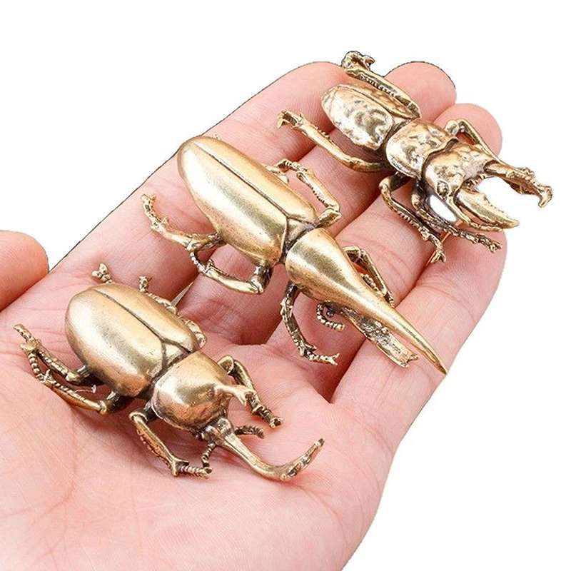 1PCS 3 Style Available Beetles Mini Figurine Small Desk Decoration Vintage Copper Insect Tea Pets Ornament Home Decor Accessory