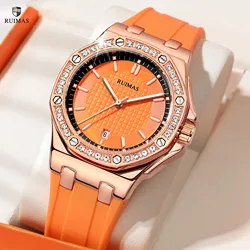 RUIMAS Luxury Diamond Watch for Women Ladies Silicone Quartz Wristwatches Reloj Mujer Female Big Dial Dress Clock Montre Femme