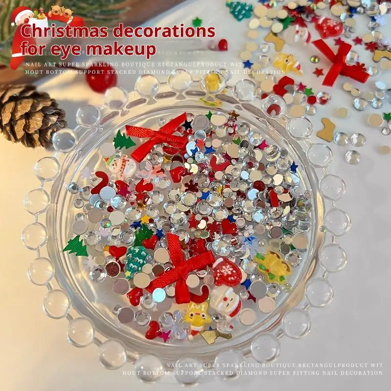 {MX} 1箱 カートゥーンクリスマスシリーズチャーム サンタクロース リボン ラインストーン ネイルアート スパンコール DIY アイメイクデコレーション レジンチャーム