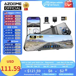 Azdome pg17 4k traço cam 11.8 ''tela de toque retrovisor cam carro dvr duplo canal gps wifi gravador de vídeo 24h modos de estacionamento noite vi