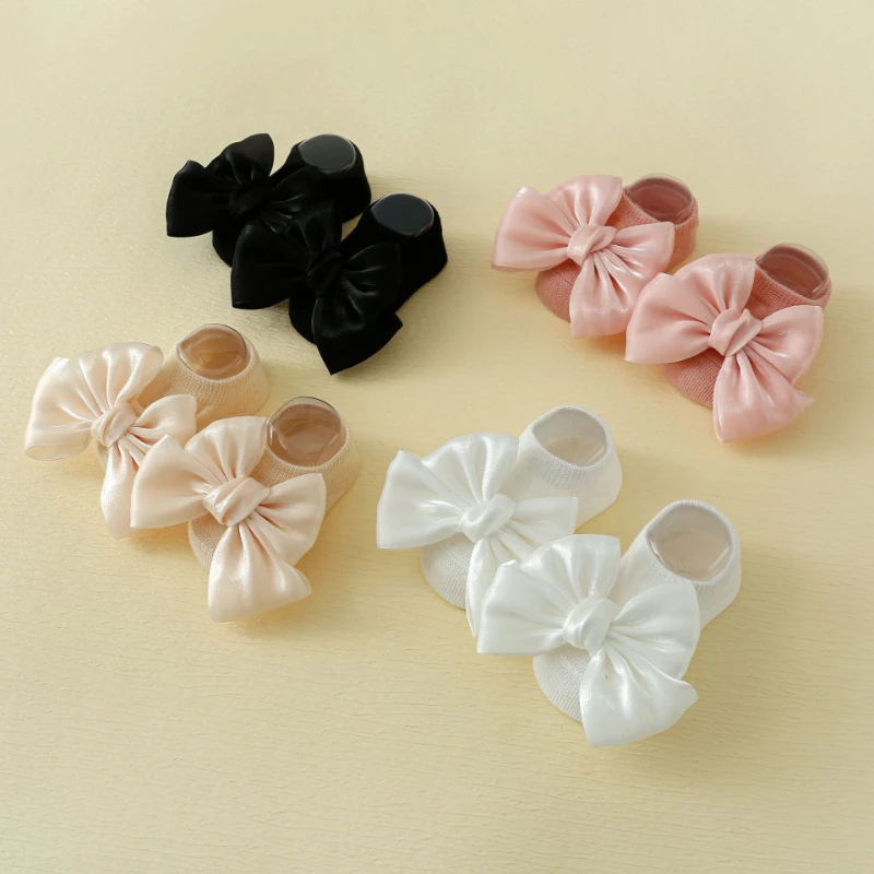 Baby Bow Learning Step Anti Slip Floor Socks Children's Cartoon Boat Socks Plain Baby Socks