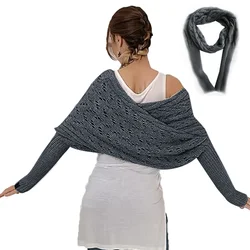 Autumn Winter Women's Knitted Shawl Scarf With Long Sleeve Outdoor Warm Soft Windproof Hollow Out Crop Top Shawl Scarf