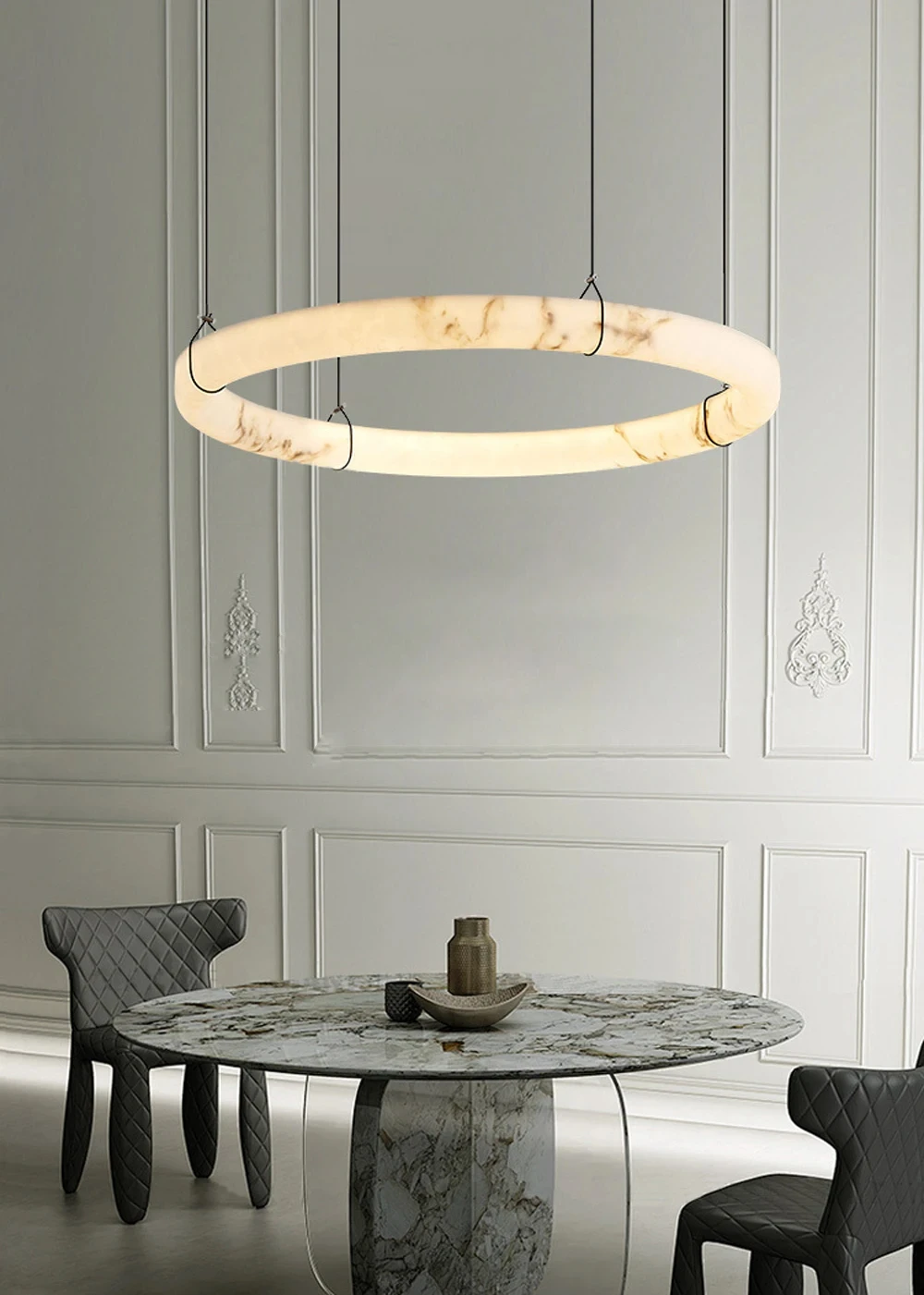 CX542QY 2025 New LED Natural Marble Adjustable Pendant Plaster Suspension Chandelier Luxury Pendant Living Room Lighting