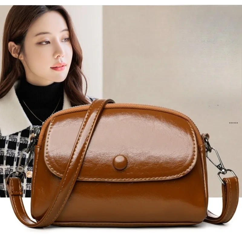 

1pcs Fabric Waxed Texture Crossbody Bag Caramel Flip Cover Mini Shoulder Bag