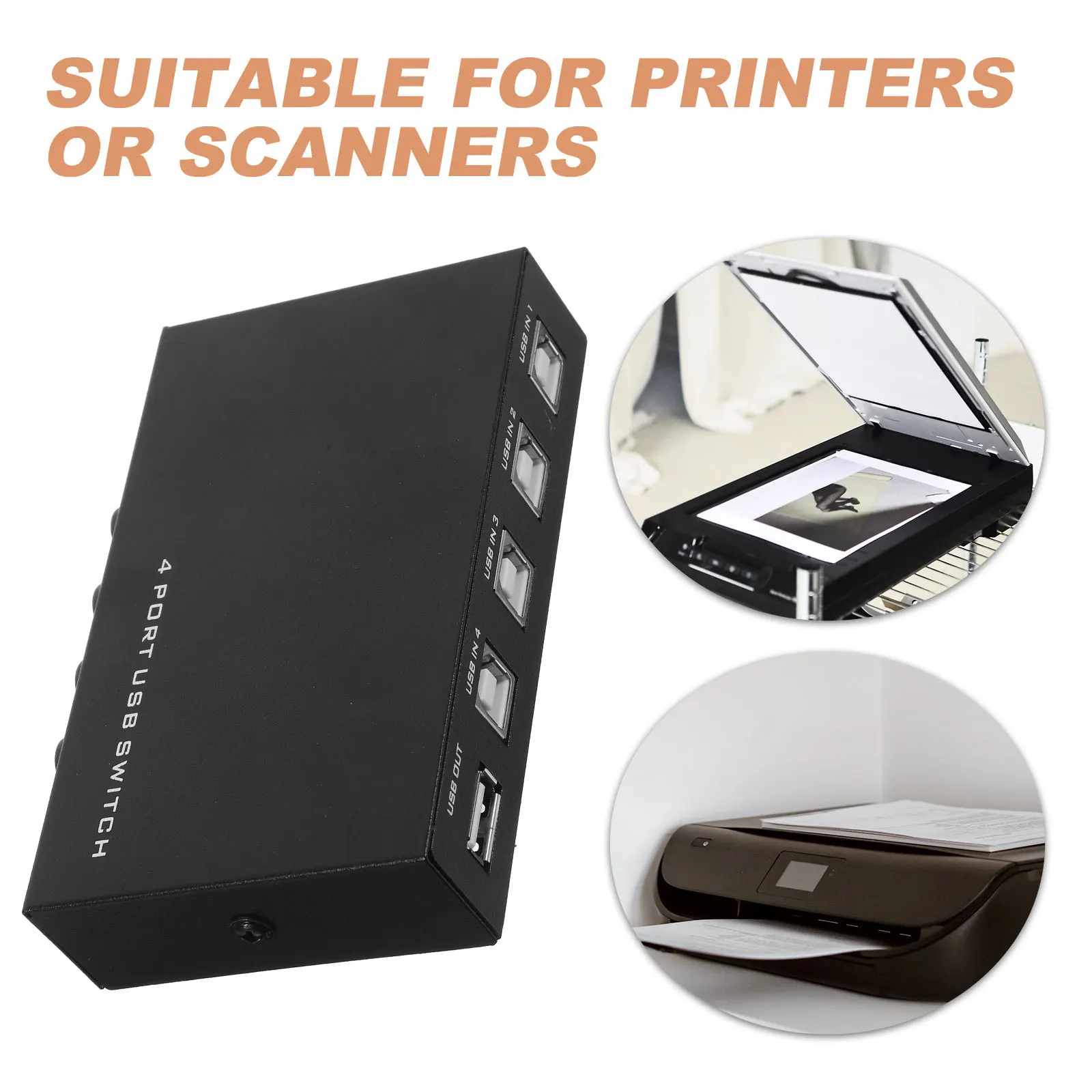 

4-Port USB 2.0 Sharing Hub Black Printer Keyboard Switch for Connection USB Sharing Printer Share