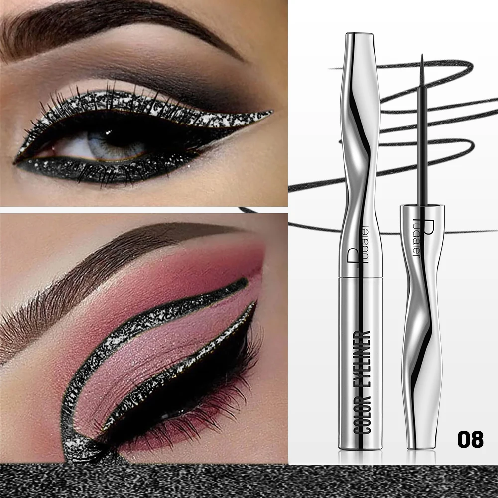 パール光沢のあるグリッターパウダーアイライナーリキッドペン、防水、汗に強く、汚れにくく、ダマにならない、カラフルなリキッドアイリン