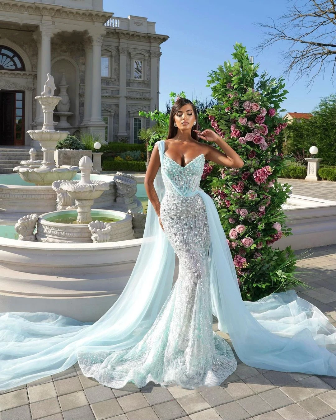 

Gorgeous Mermaid Prom Dresses Pearls Sequins Illusion Evening Gowns With Train Custom Made Robe De Soirée