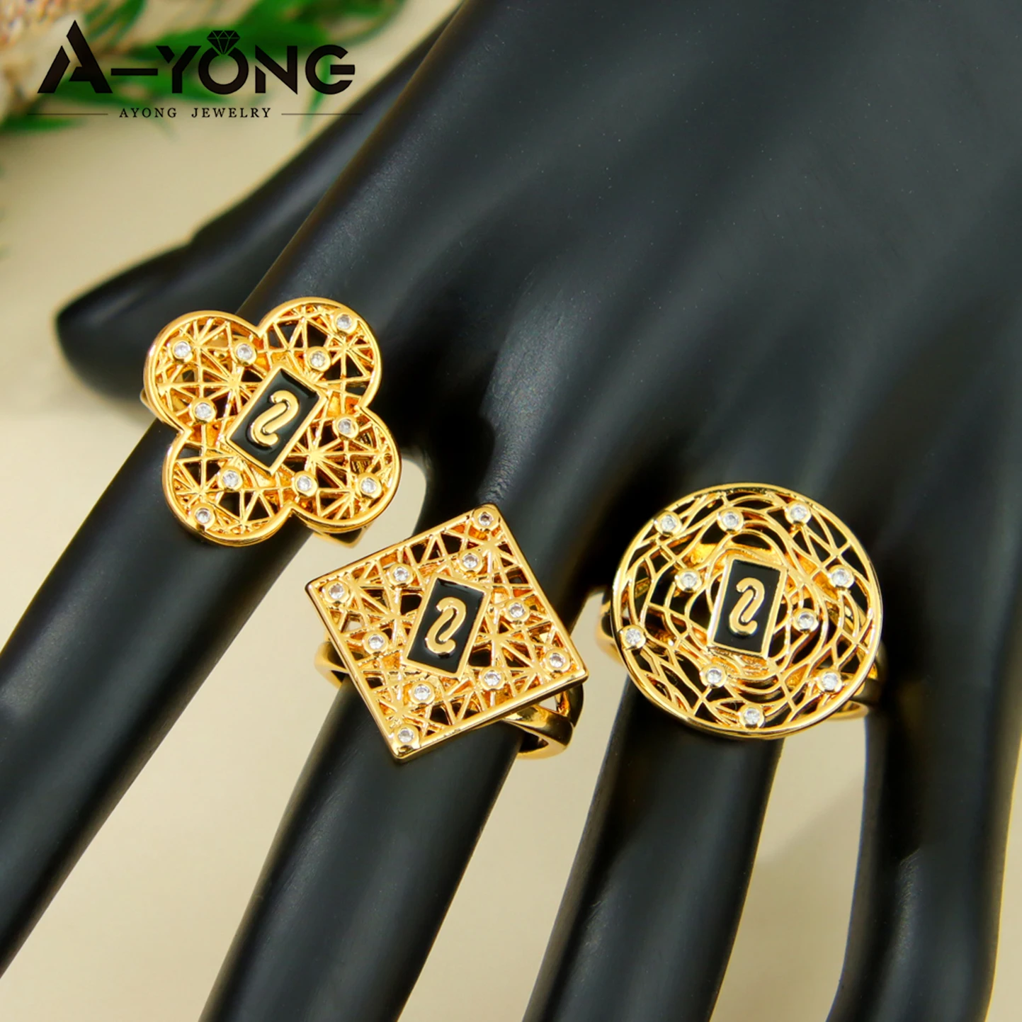 Dubai Vintage Zirkonia-Ringe 21k Vergoldet Arabisch Muslimisch Hip-Hop Mode-Ring Bollywood Damen Ethnischer Party Punk Schmuck – Detail 3