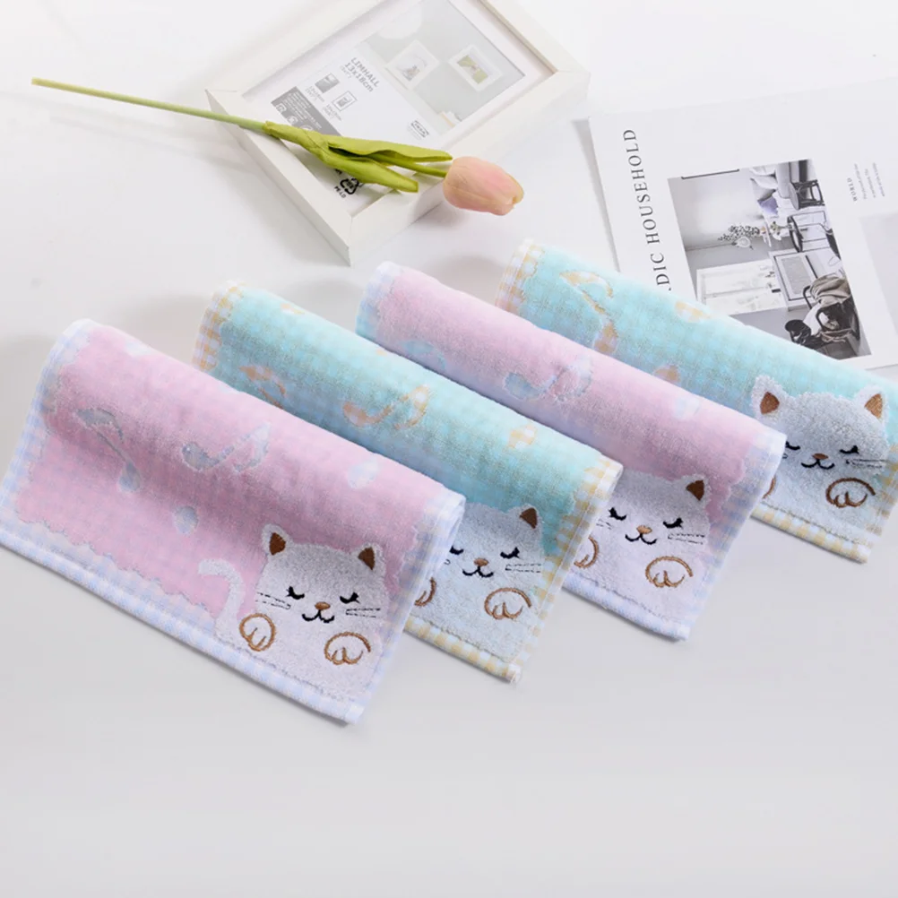 Functional Towel Kitten Hand Towels Square Washcloth Kids Face Cotton Soft Safe