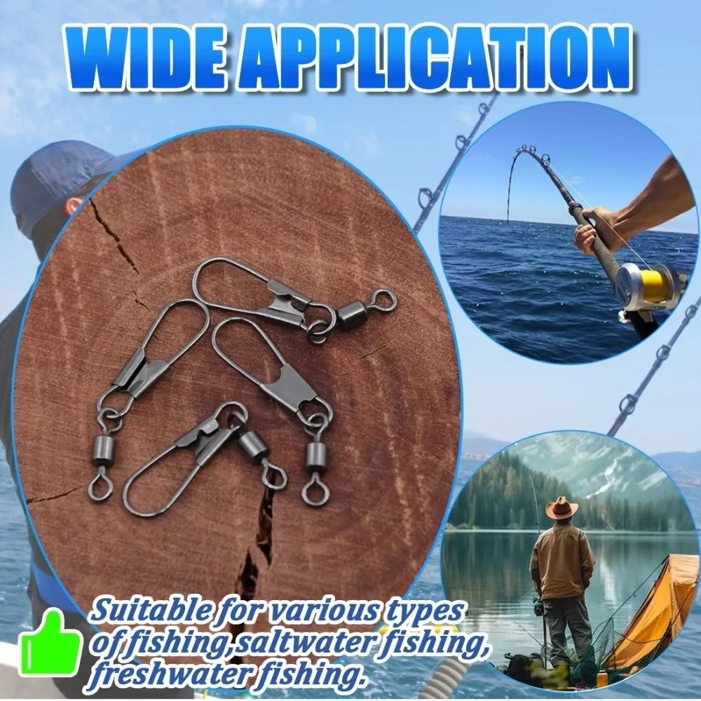 Stainless Steel Fishing Swivels Ball Bearing Cross Lock Clip Fishing Interlock Snap Rolling Swivel Pin Connector