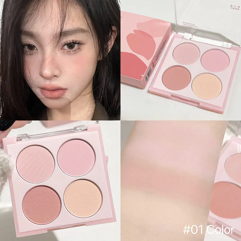 4 kleuren Blush Shadow Palette Perzik Minerale Gezicht Blusher Rouge Crème Contour Oogschaduw Wang Tint Pigment Koreaanse Cosmetica