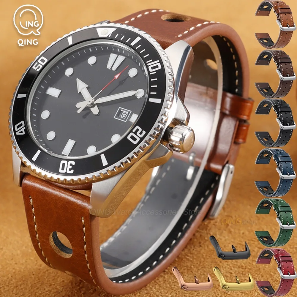 20mm 22mm Oil Wax Leather Watches Band for Samsung Galaxy 7 6 5 Porous Calfskin Strap for Huawei Watch Gt5 for Panerai for Seiko