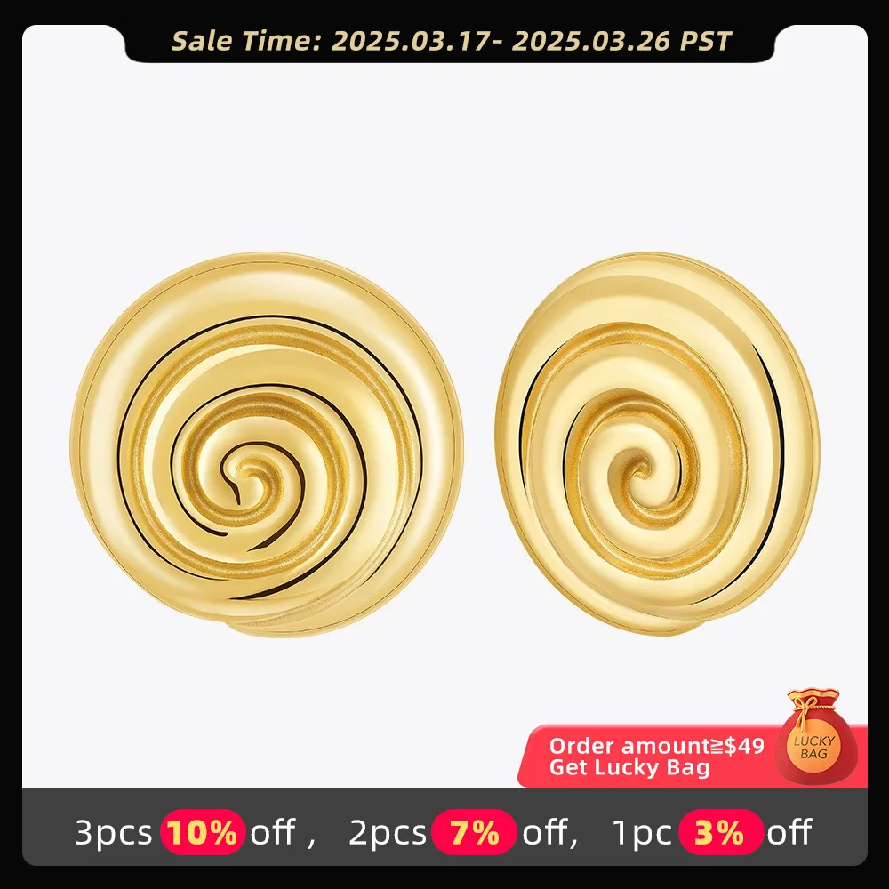 ENFASHION Uzu Stud Earrings Round Swirl For Women's Aretes De Mujer Stainless steel 18K Gold Plated Jewelry Dating Party E241563