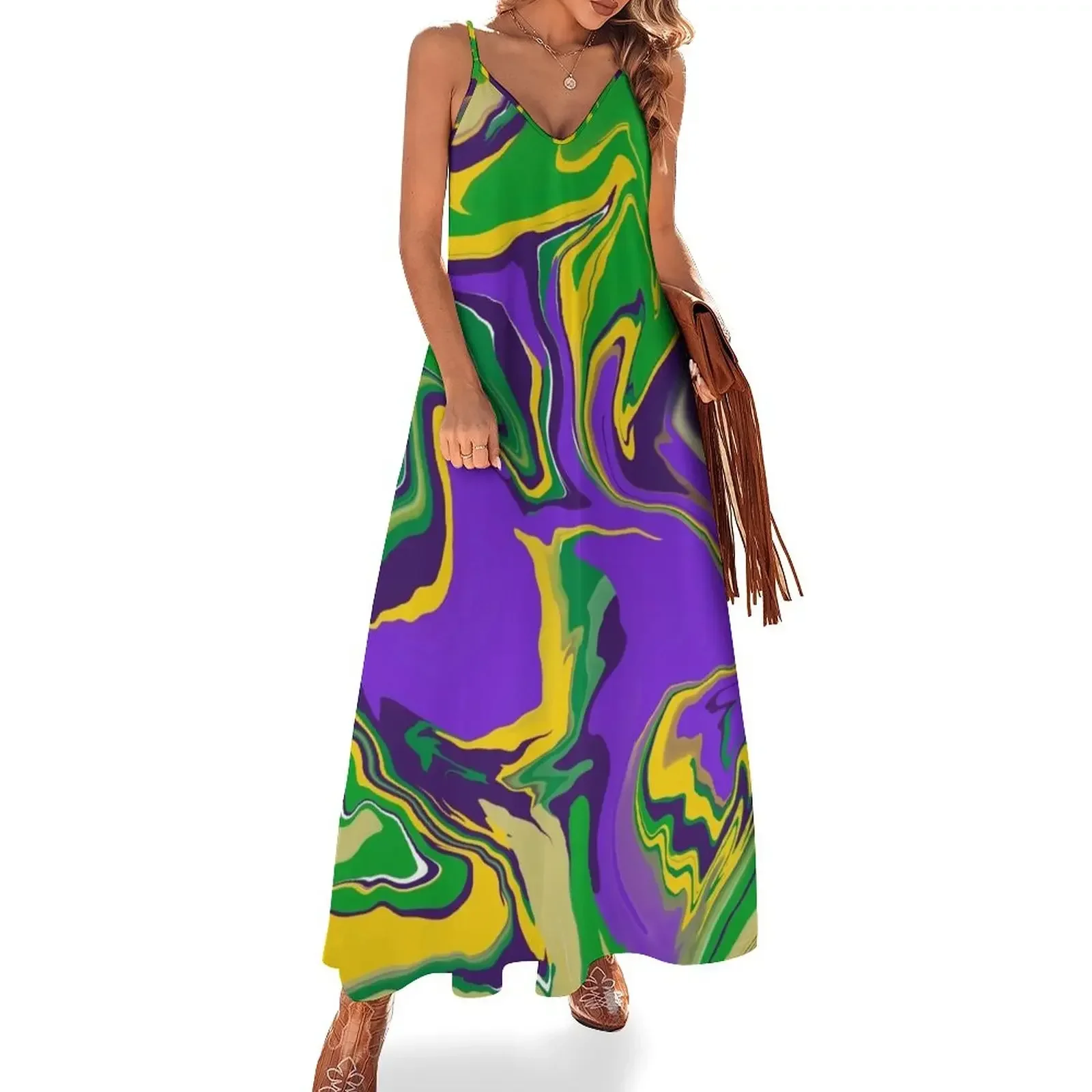 

Mardi Gras Marble Swirl Pattern Sleeveless Dress dress party night dress women summer