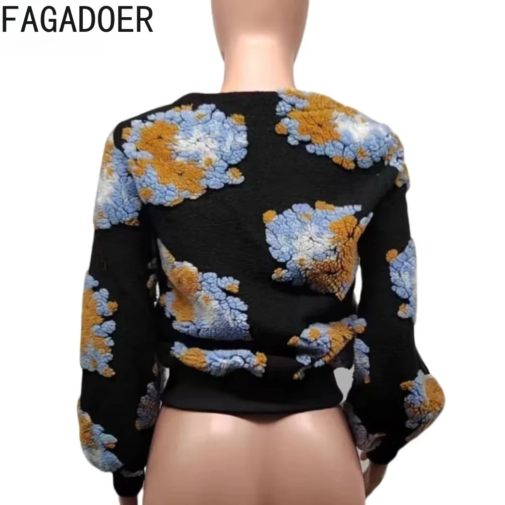 FAGADOER Fashion Street Jacquar Button Long Sleeve Coats Women Slim Vintage Jacket Autumn Elegant Lady Top Clothing Streetwear