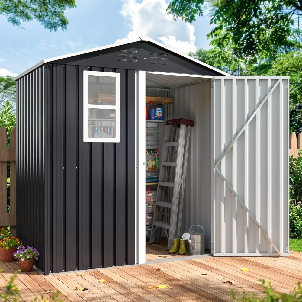 

6.1x4 FT Outdoor Storage Shed, with Updated Frame Structure, Lockable Doors and Windows, Metal Garden Tool Shed