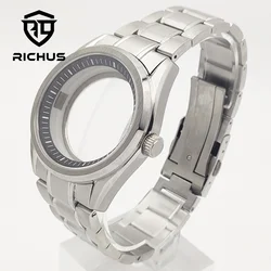 RICHUS NH35 Watch case 40mm silver watch case with strap sapphire glass Fit NH34 NH35 NH36 Movement