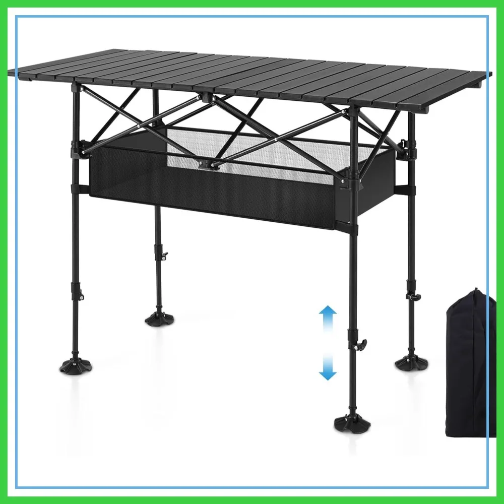 

Folding Camping Table, Portable Aluminum Roll-up Picnic Table with Adjustable Height, Carrying Bag for Outdoor