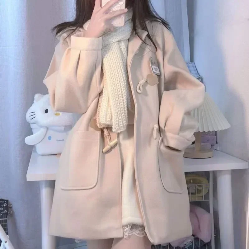 

Deeptown Japanese Y2k Tweed Pink Jacket Women Kawaii Winter Wool Blends Korean Fashion Streetwear Cute Preppy Style Hooded Coat