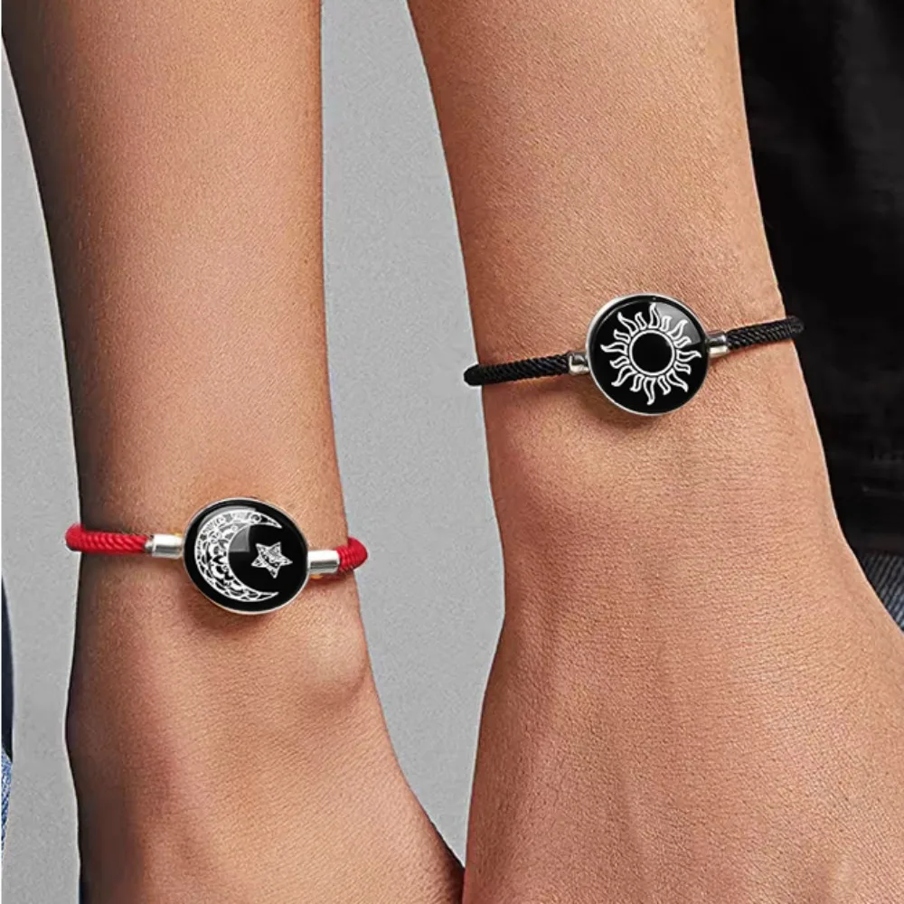 Sun and Moon Lovers Couple Bracelet Adjustable Romantic Bracelet Stainless Steel Glow in The Dark Bracelet Fashion Jewelry Gifts