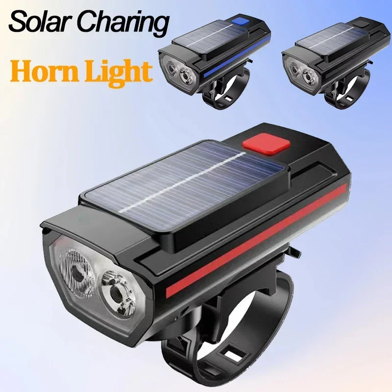 Bicycle Horn Light USB Rechargeable Mountain Road Bike Front Lamp Power Solar Charing Cycling Headlight with Horn 120dB