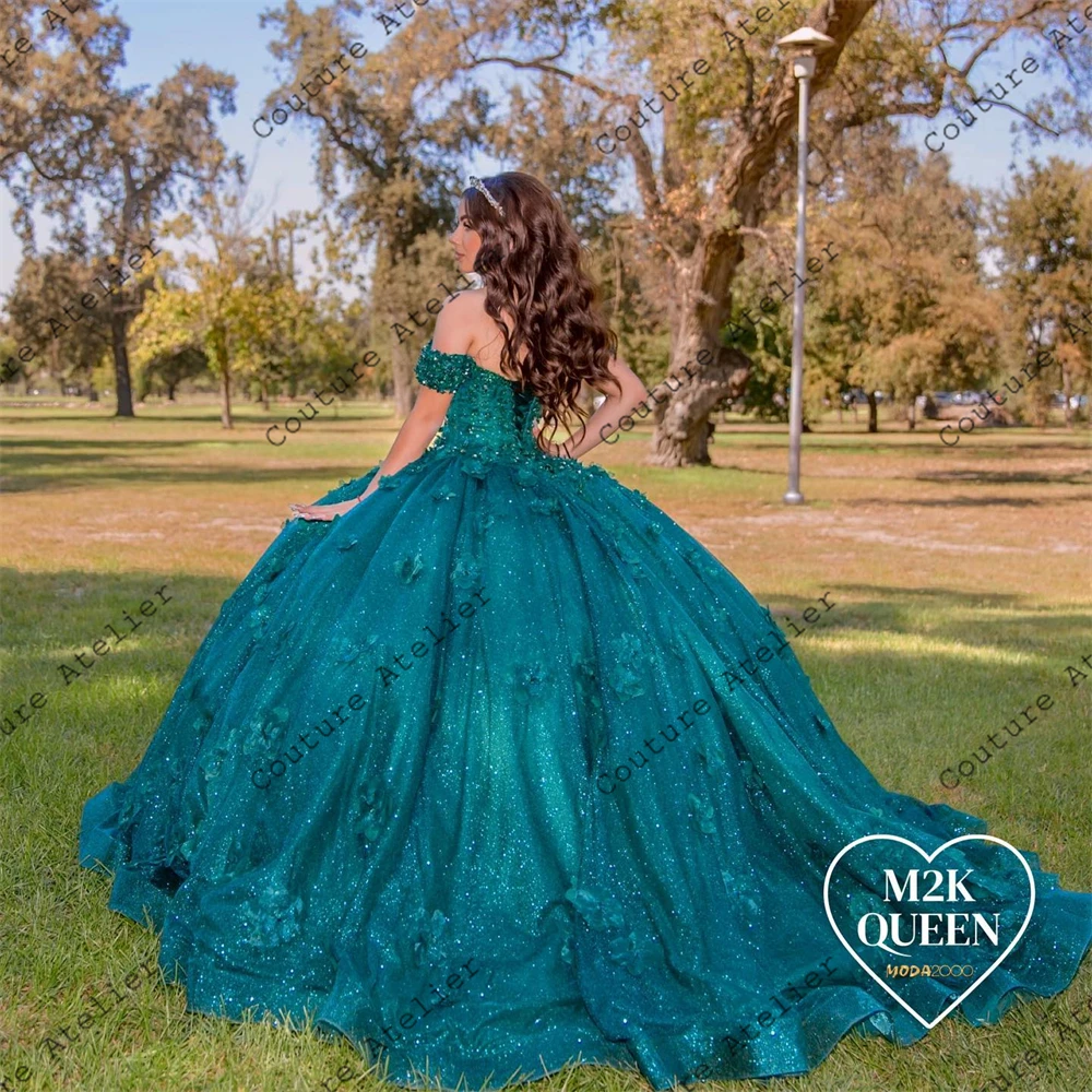 Vestido Vintage de quinceañera con hombros descubiertos para niña, vestido de baile con flores en 3D con cuentas, vestido de novia dulce 15 16