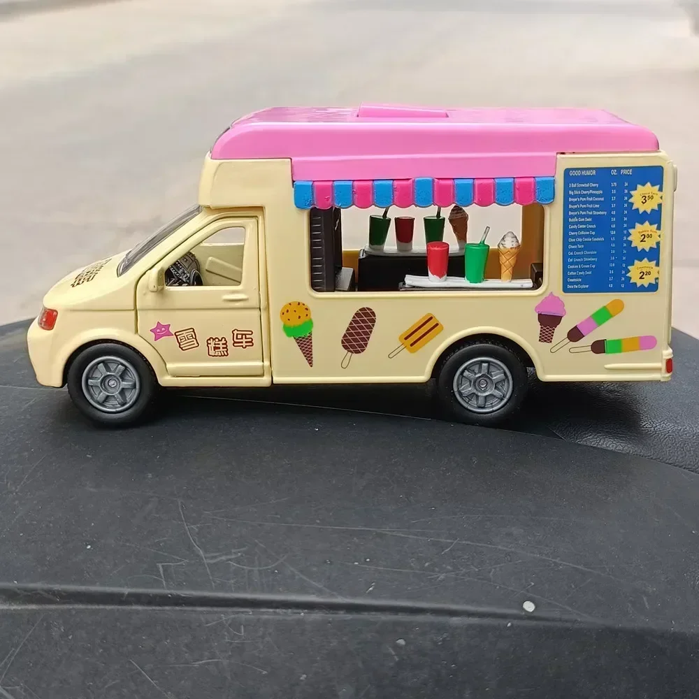 1:32 Simulation ice cream Food truck store car alloy model Sound and Light pull-back vehicle children birthday gift toy