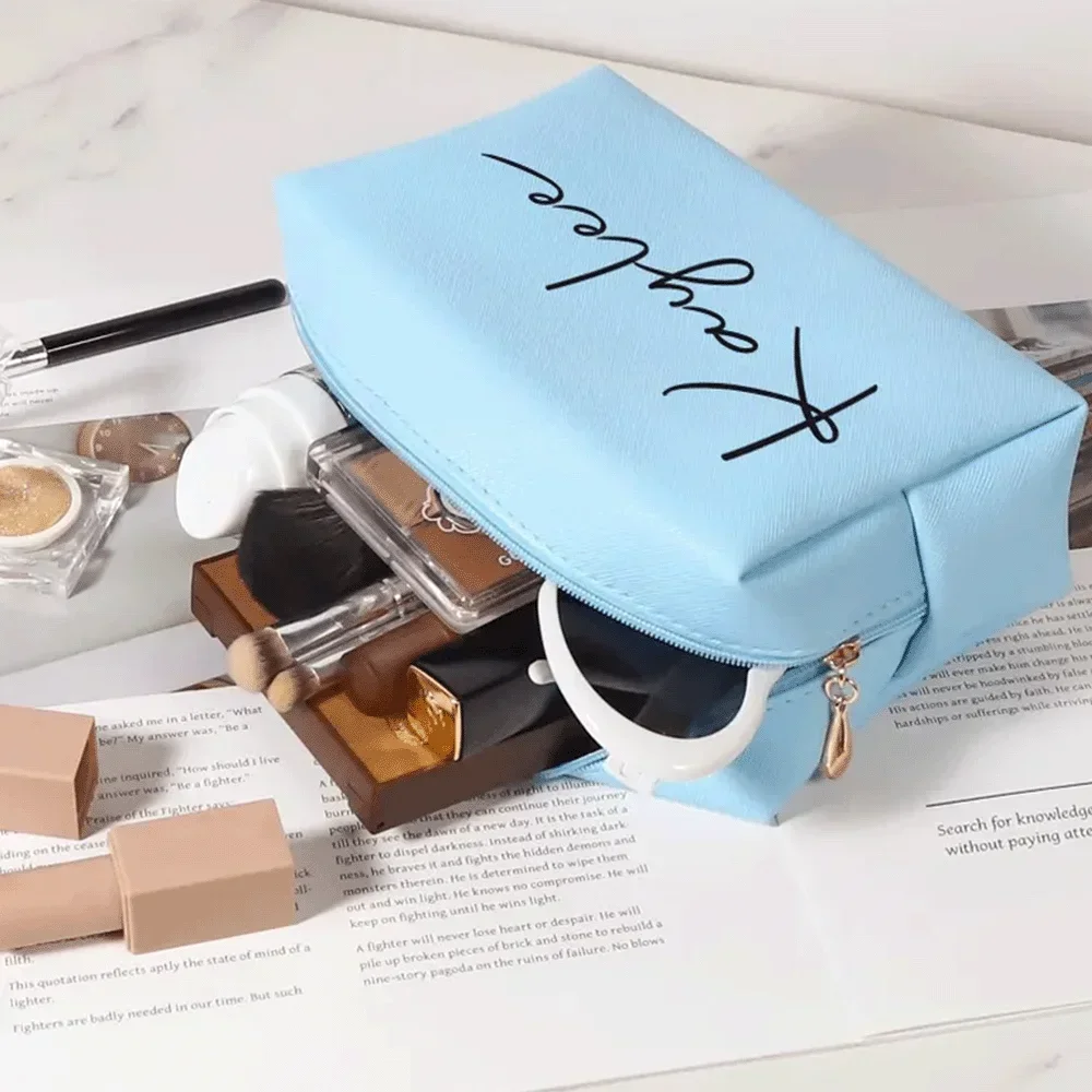 

Customized Name Logo Makeup Bag Portable PU Saffiano Leather Waterproof Cosmetic Kits for Woman Travel Toiletry Storage Bag