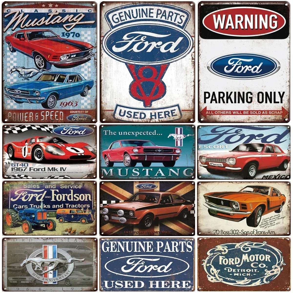 1pc Mustang Ford Retro Decorative House Metal Sign Plate Posters On The Wall Tin Sign Vintage Poster Decor Wall Art Room Decor