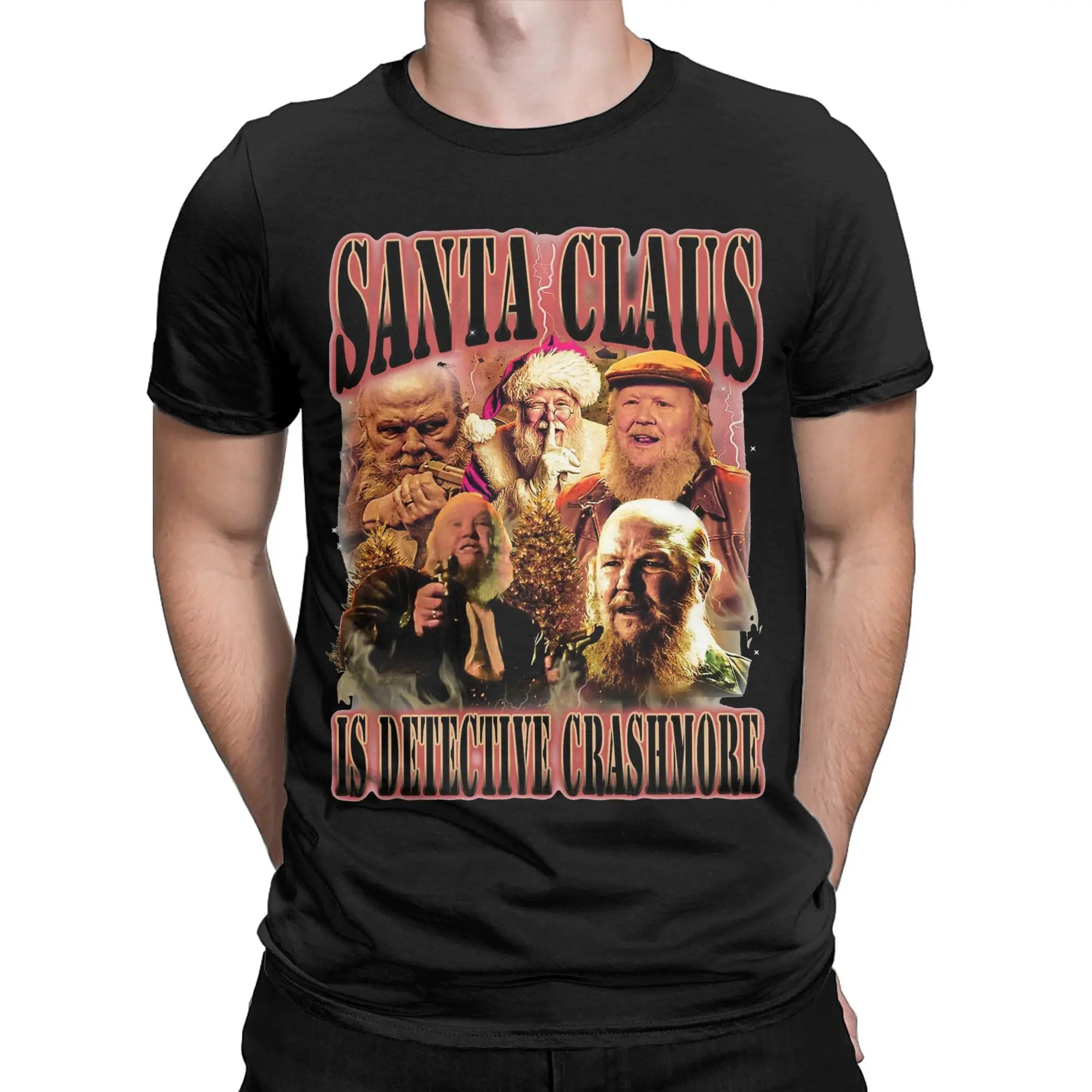 Santa Claus is Detective Crashmore 90s Bootleg T-Shirts Men  Vintage Cotton Tees O Neck Short Sleeve T Shirt Plus Size Clothing