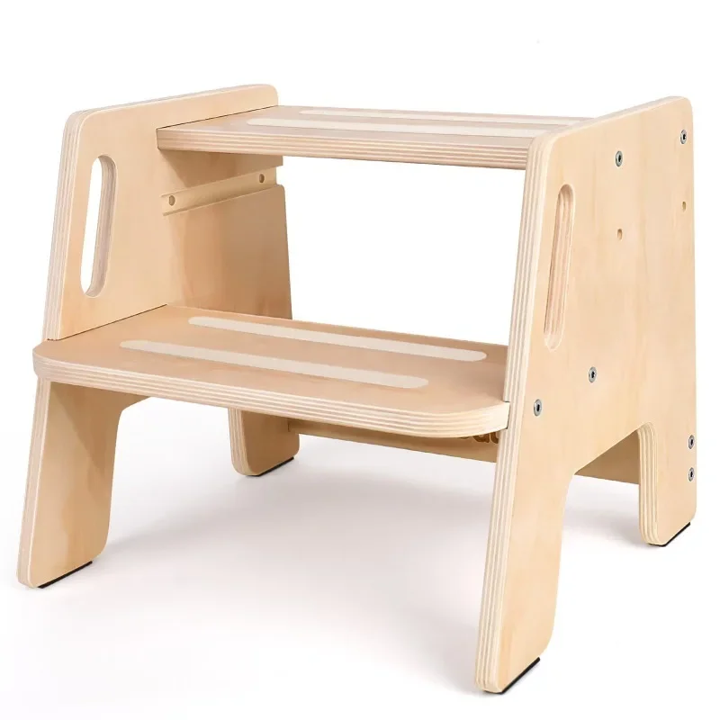 Wooden children's step stool with handle height adjustable for bathroom toilet kitchen