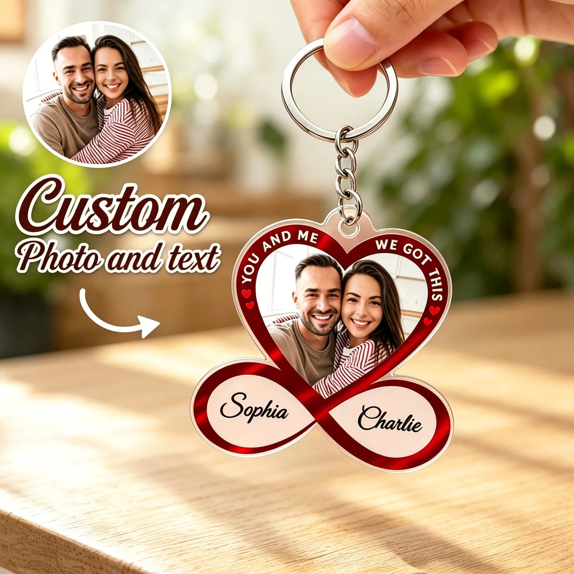 Custom Infinity Heart Photo Acrylic Keychain Personalized Name Couple Keyring Valentines Gift Boyfriend Girlfriend Anniversary
