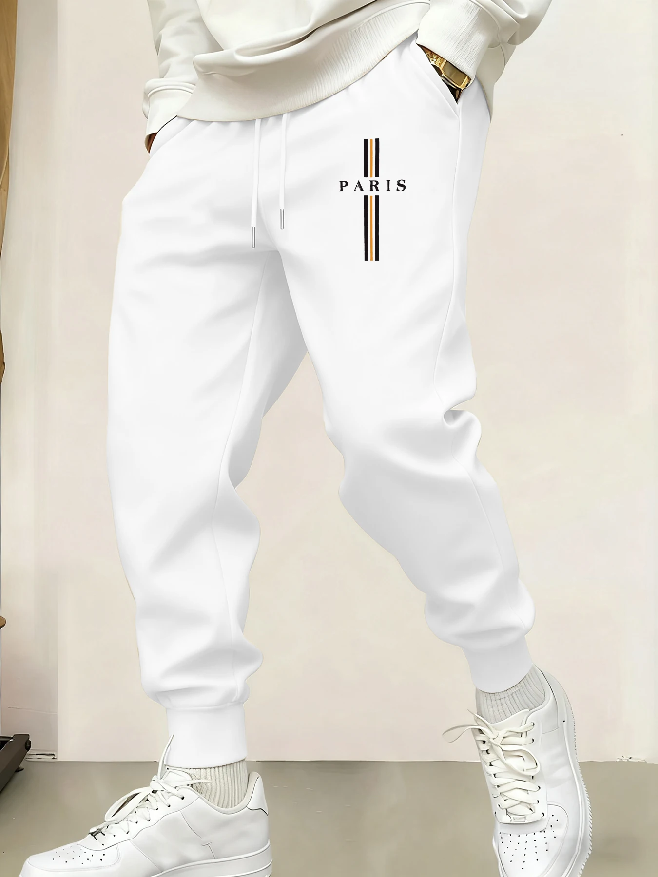 

Paris Line Printing Male Sweatpants Soft Britches Autumn Street Long Pants Warm Hip Hop All-Match Trousers Fashion Casual Pant