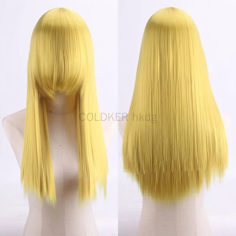 Halloween synthetisches Anime Haarteil langes glattes Haar mit Pony Lolita Cosplay Perücke für Frauen universelle Kopf bedeckung 60cm blond