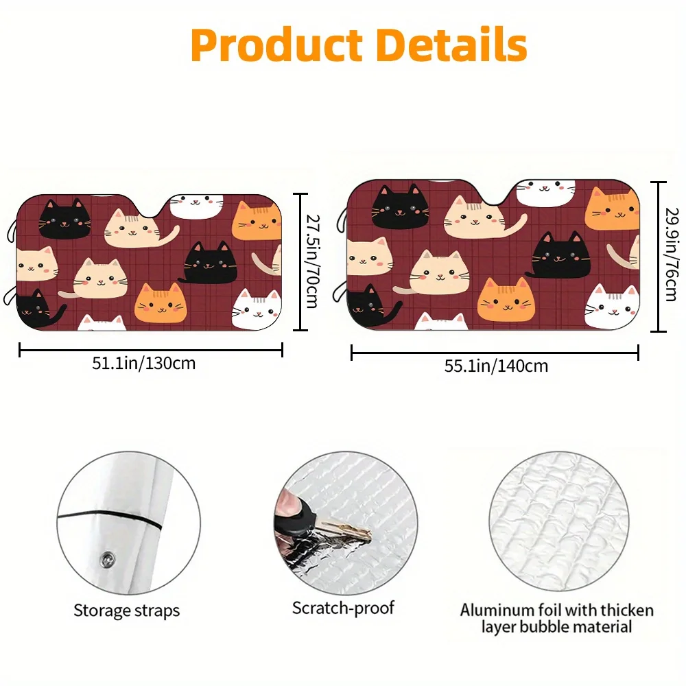 1pc Car Sunshade With Cat Collection Pattern, Windshield Sun Visor, HD Printed Sunshade, Easy To Install, Suitable For RV And Un