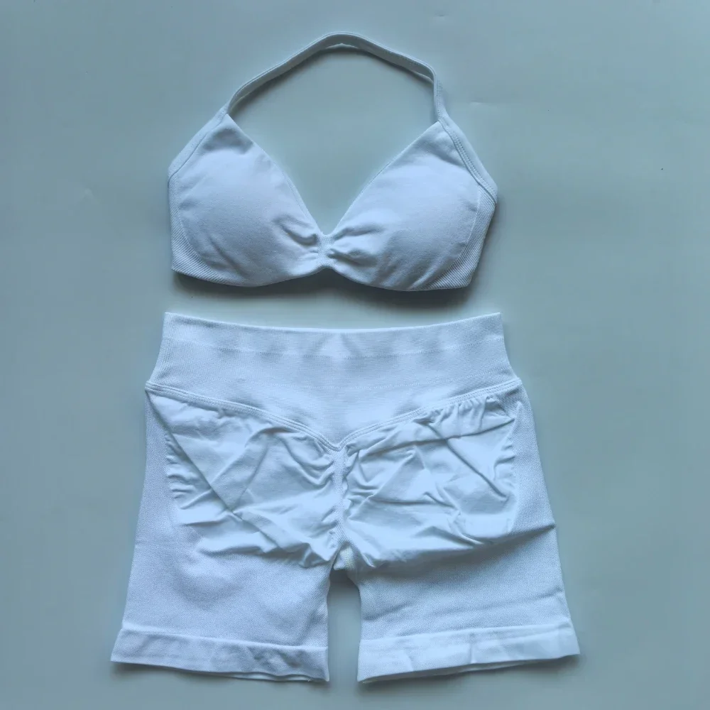 2-teiliges Gym-Set für Damen: Trägerloses Yoga-Bra-Top, High-Waist-Workout-Shorts, Sportanzug, nahtloses Yoga-Set, Fitnesskleidung – Detail 24