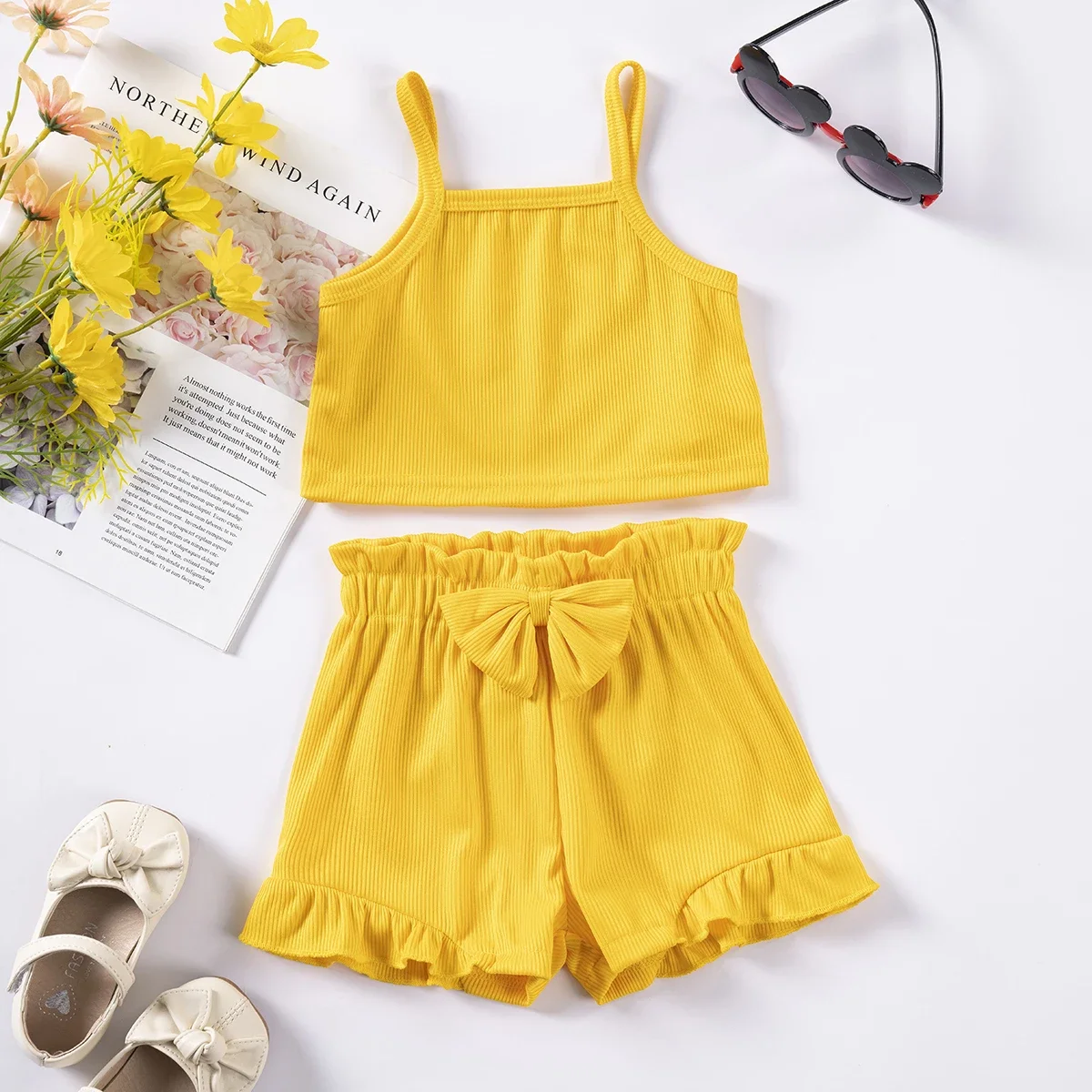 Summer Baby Girl Fashion Set Solid Color Suspenders Shorts Two-piece Girls Comfortable Soft Set  Toddler Girl Clothes