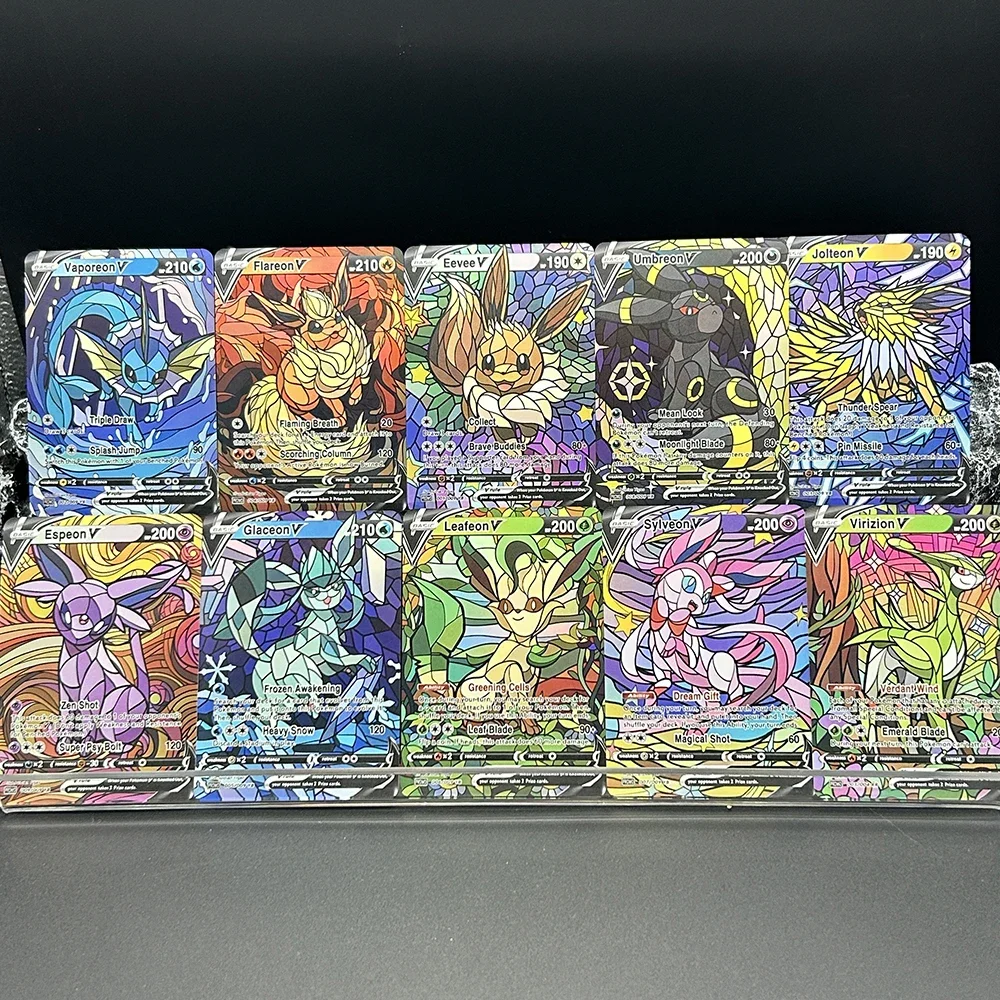 10Pcs/set Diy PTCG Eevee Umbreon Jolteon Self Made Cartoon Collection Card Anime Refraction Colorful Flash Card Gift view 5