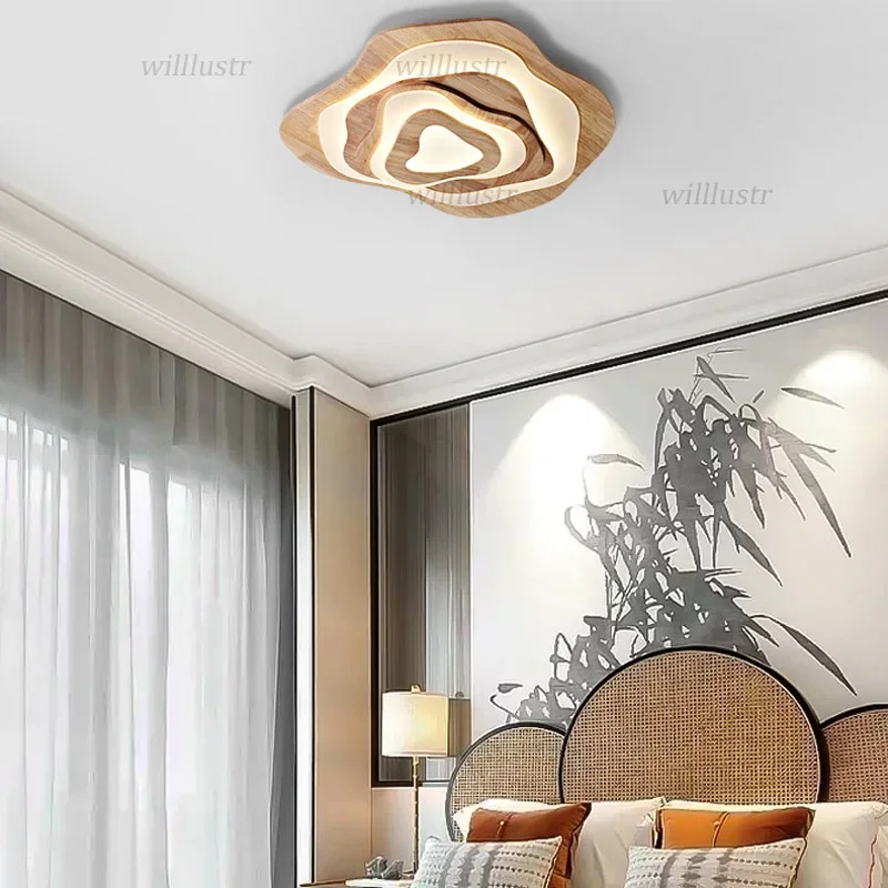 Zen Style Wood Ceiling Light Chinese Creative Cloud Acrylic Lamp Hotel Restaurant Tearoom Lounge Bedroom Balcony LED Lighting