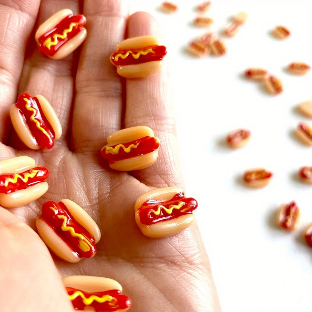 10pcs Mini Resin Hot Dogs Miniatures, Faux Food Cabochon for Fairy Garden Micro Landscape Home DIY Craft Decoration Ornament
