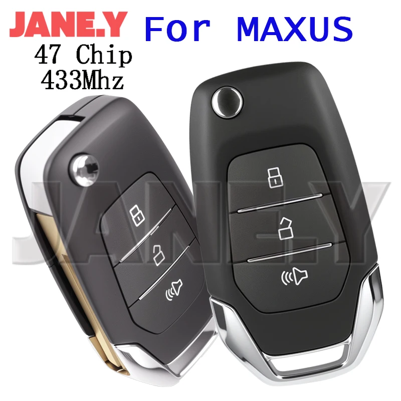 

433Mhz Original Smart Car Remote Keys Fob For Maxus T60 Flip Car Keys With Logo Uncut Blade ID47 HITAG3 7961X Chip OEM 3 Buttons